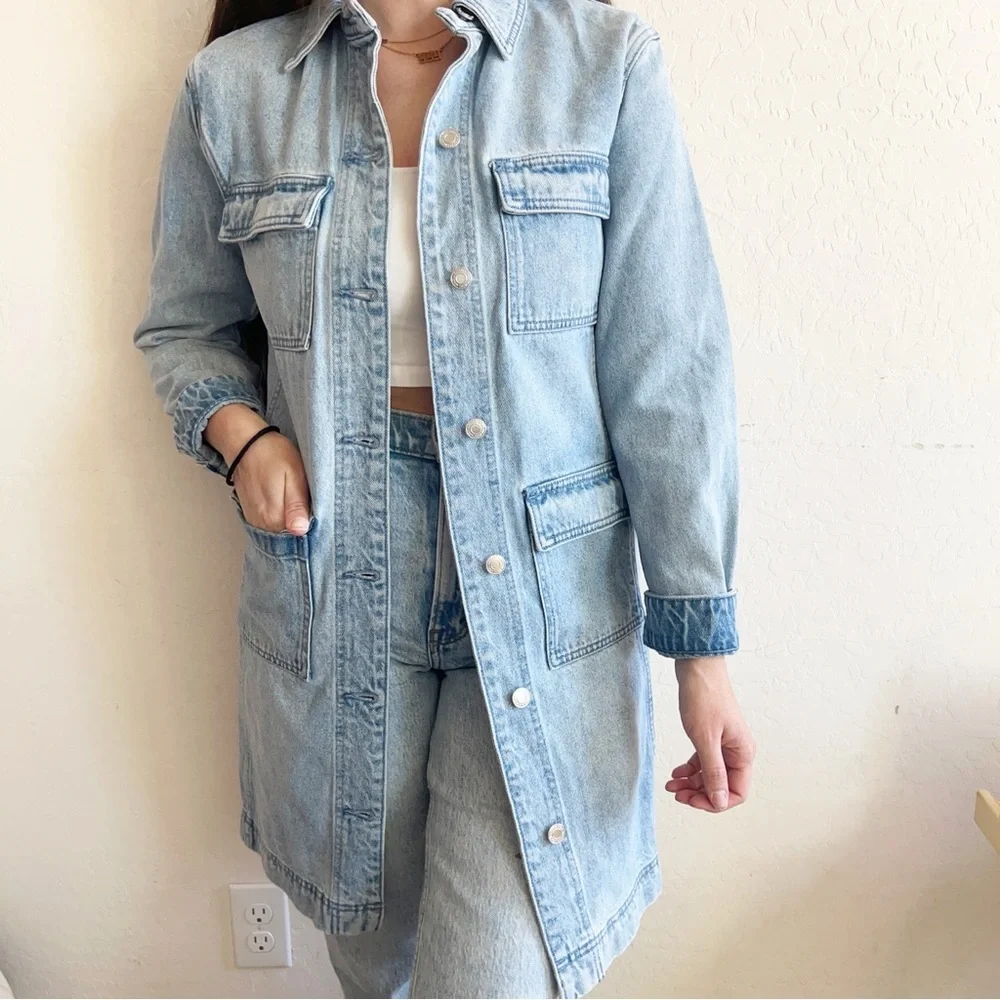 Michael Kors Light Wash Denim Mid-Length Jean Jacket
